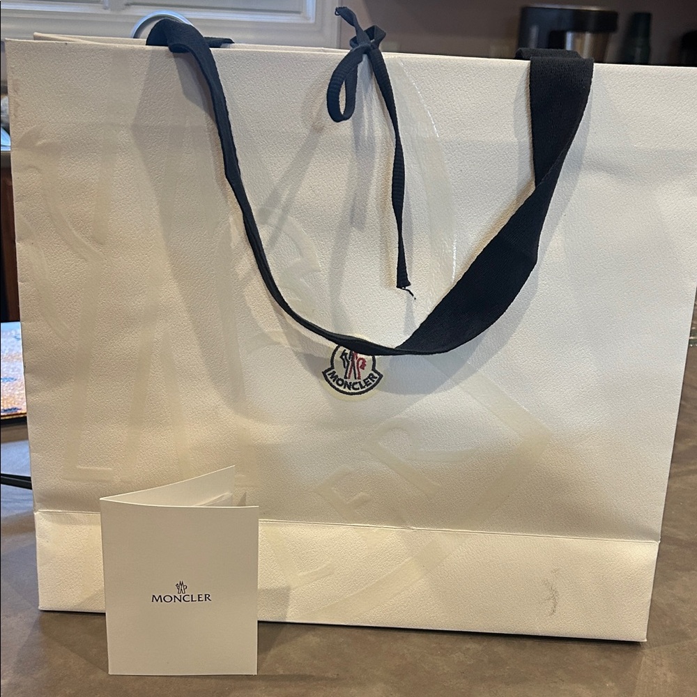 Moncler White Shopper Tote with Black Straps